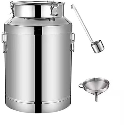 DECAKE Bidons de Lait en Acier Inoxydable 201 barils de Transport, Bouteille de Lait, Seau d'huile, boîte à thé avec Couvercle scellé en Silicone et Boucle de Verrouillage pour Ferme, 5 L