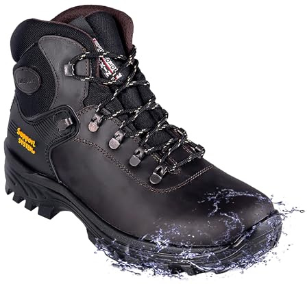 Grisport scarponcini trekking montagna unisex pelle impermeabili Gritex e support system 24201 e impermeabilizzante (marrone, Sistema Taglie Calzature EU, Adulto, Numero, Media, 43)