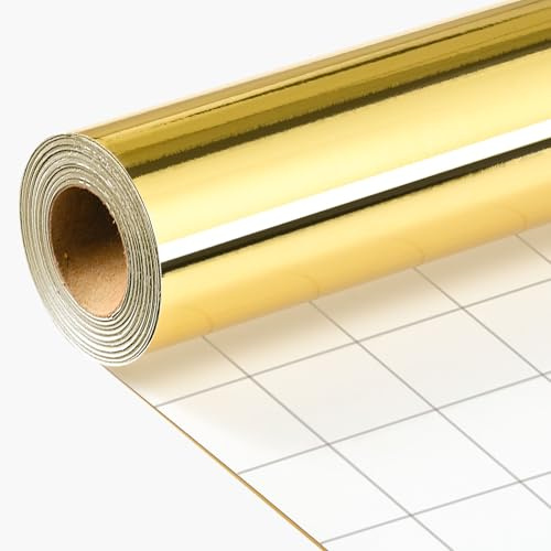 Wikadlik Mini-Geschenkpapierrolle, Metallic-Gold, mit Schnittlinien, für Geburtstage, Jubiläen, Weihnachten, Babyparty, 43 cm x 10 m