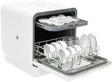 TONFEION Mini lave-vaisselle de table, pour 4 à 6 personnes, économe en énergie, avec 4 programmes, séchage à air chaud et antibactérien pendant 72 h, blanc