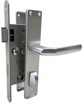 WC-Tür-Schloss Set 20x235 silber abgerundet DIN Links mit Griffen und Blenden F1