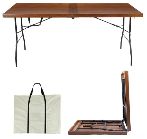 Sleekform 6ft Wooden Folding Table with Handle, Wood Folding Banquet Tables for Dinner - 6 Foot x 28 in, Portable, Sturdy & Lightweight Foldable Table for Dinner, Conference or Picnic - Walnut