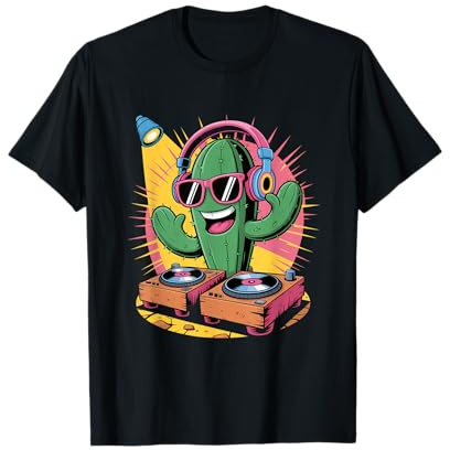 Cactus Divertente Con Giradischi Pianta Dj Maglietta