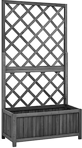 HaoChrymec Traliccio da Giardino con Fioriera Integrata, Grigliato in Legno di Abete per Piante Rampicanti, Fioriera da Esterno Nera per Balcone o Giardino, 70x30x135 cm