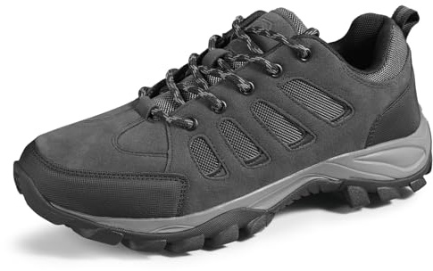 TRAILBLITZ Walking Shoes Mens Lightweight Non Slip Comfortable Hiking Boots Climbing Trekking Outdoor Camping Trainers Mesh Lining Casual Men's Lace-Ups (9 Man,Gray)