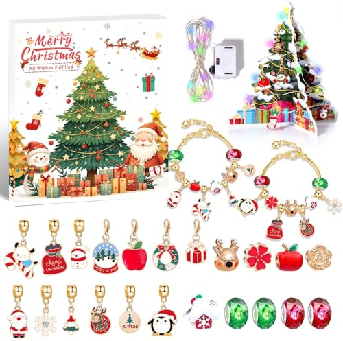 iksya Calendrier de l'avent 2025 Fille - DIY Calendrier de l'avent Bijoux + Mini Sapin Noël pour Decorations Noel Table Cadeaux de Noël(E)