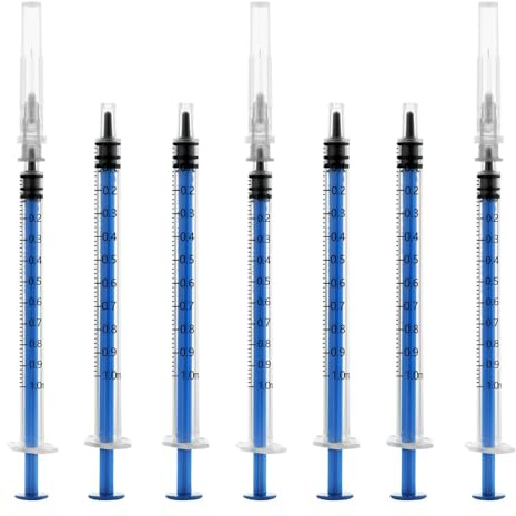Paquete de 20 herramientas de medición de plástico azul de 1 ml/cc con 27 g, accesorios de laboratorio, transferencia y distribución de líquidos
