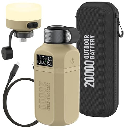 aswayke 20,000mAh Rugged Power Bank with Fast Charge USB-C PD, IP68 Waterproof Shockproof, Includes 420lm Bright Camping Lantern, Tactical Outdoor Charger for Hiking Camping Survival Emergency