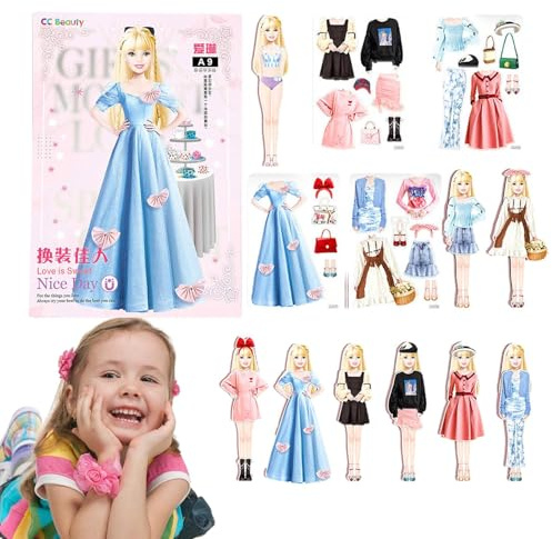 Magnetische Papierpuppen, magnetische Anziehpuppen - Magnetisches Puppen-Anziehspielzeug - Prinzessin-Anziehpuppe aus Papier, leicht zu greifen, Geschenk für Kinder, Mädchen im Alter von 4–7 Jahren