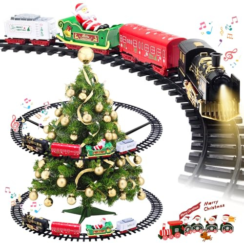 IWTBNOA Tren Eléctrico de Navidad para Niños, Tren Electrico Juguete con Luces Led y Música, Tren Navideño para Árbol con Carro y Rieles, Regalo de Año Nuevo de Navidad Decoración Navideña