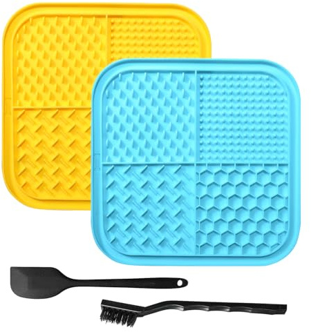 Licky Mats for Dogs Lick Mats for Dogs Slow Feeding Cat Lick Mat Dog Licking Mat with Suction Cups with Spatula and Brush for Dog Anxiety Relief for Grooming Training Bathing 2 Pcs