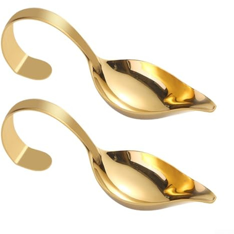 2 cucharas de salsa de acero inoxidable sin esfuerzo con boquillas de precisión y asas curvadas (dorado)