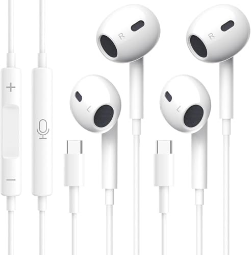 2Pack USB-C Kopfhörer,HiFi Stereo In-Ear Kopfhörer mit Noise Isolating,Integriertem Mikrofon&Lautstärkeregler Kompatibel mit i-Phone 16/15/Plus/Pro Max,Galaxy S24/S23/Ultra/A53,i-Pad Pro,Pixel 7/6 etc