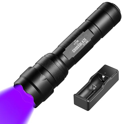 CROSSBLAZE 395nm UV Flashlight Black Light, Zoomable Ultraviolet Detector for Dog Cat Pet Urine Stains, Resin Curing, 3D Printing, HVAC Leaks, Bed Bugs & Scorpions, USB Cable & Power Unit Included