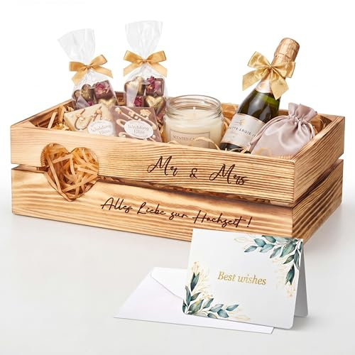 Maitys Hochzeitsgeschenke für Brautpaar Mr & Mrs Holzkiste Hochzeit Holzbox | 28x18x9cm Mr & Mrs Deko Hochzeitsgeschenk, Erinnerungsbox Hochzeit, Herz Holzkiste Geschenk für Hochzeit Verlobung Jahrestag