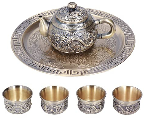 Generic Service à thé Marocain en Métal Exquis, Luxueux Motif en Relief, Théière Vintage pour Décoration de Table, Cadeau, Matériau en Alliage de Zinc