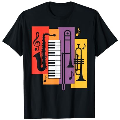 Jazz Instruments Saxophon Klavier Trompete Posaune T-Shirt