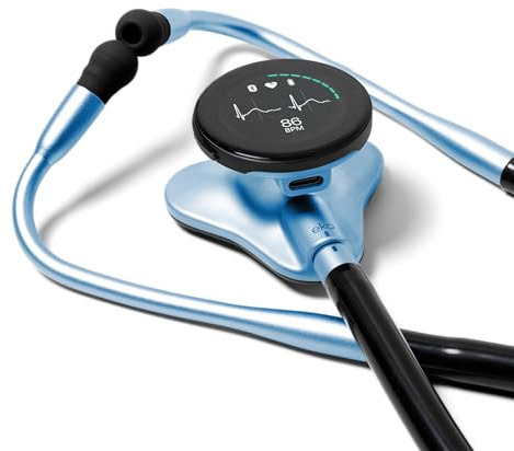 Eko CORE 500™ Digital Stethoscope — 40x Amplification, Active Noise Cancellation, 3-Lead ECG, FDA-Cleared AI with Eko+, Full-Color Display, Reimbursement Eligible — Cool Blue, COR501-CBL/CBL