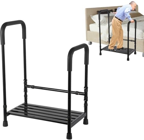 Heavy Duty Dual Step Stool with 2 Handles, Height Non-Adjustable Bed Step Ladder, Non-Slip Platform & Rubber Feet, 200kg Capacity for Bedside, Kitchen, Car, RV, Bathtub – Ideal for UK Homes