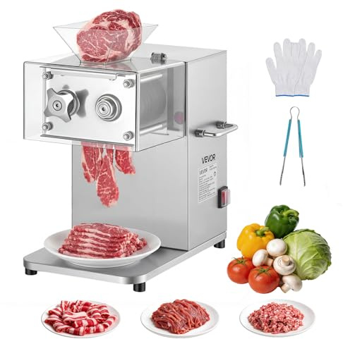 VEVOR Trancheuse Électrique Professionnelle, Éminceur à Viande avec Lame Tranchante en Acier Inoxydable de 5 mm, pour Viande Fraîche Désossée et Légumes Tendres Cuisine Restaurant Charcuterie, 850 W