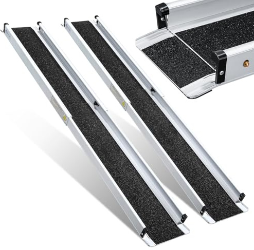 Monucep 2 rampas telescópicas para sillas de ruedas de 87 a 152 cm, rampa telescópica de aluminio de hasta 300 kg, rampa antideslizante para silla de ruedas plegable con bolsa de transporte
