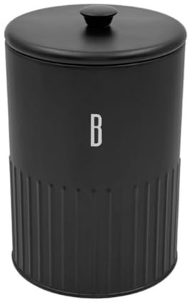 Black Powder Coated Iron Biscuit Tin with Airtight Lid, Ribbed Design, H21 x Diam. 14cm