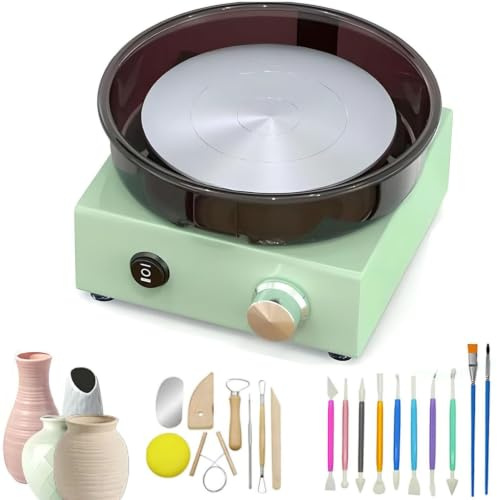 Torno Eléctrico Para Cerámica Para Principiantes, Torno Cerámico de 15 Cm con Velocidad Ajustable y Control con Pedal, Rotación Bidireccional, Protector Contra Salpicaduras