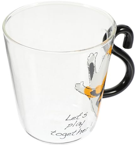 HOUDERCO Tazzina Caffè in Vetro a Forma di Gatto con Manico, Capacità 250ml, Design Carino e Facile da Mantenere, per Casa e Caffetteria