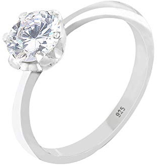 Elli kvinnors 925 sterlingsilver Xilion slipad zirkon bas gnistrande solitärring, Petite, Silver, Zirkon