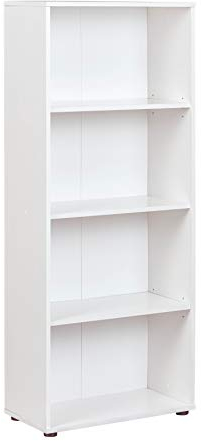 Inter Link - Bücherregal Standregal 4 Fächer Höhenverstellbare Böden Holzregal Wohnzimmer Arbeitszimmer Büro Arco 3 Masse in cm T: 30 x B: 60 x H: 145 Farbe Weiß