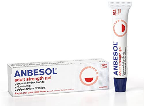 Anbesol Adult Strength Gel for Rapid Pain Relief from Mouth Ulcers and Denture Irritation, Contains Lidocaine 2 Percent, Suitable for Ages 12+, Sugar Free, 10G