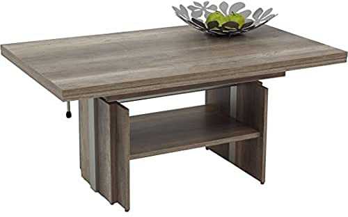 Hela Tische, Couchtisch Wohnzimmertisch Jerome, Holzwerkstoff melaminbeschichtet, Wildeiche, ausziehbar 110-177cm, höhenverstellbar mit Lift 53-69cm