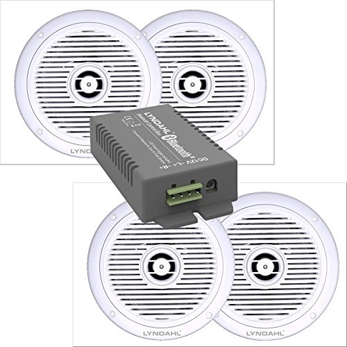 LYNDAHL Lautsprecher-Set, Bluetooth Verstärker 4 Kanal AMP4X15BT und 2-Wege Einbaulautsprecher CS180IP mit 2 oder 4 Deckenlautsprecher für Feuchträume Badezimmer mit 4 Lautsprechern