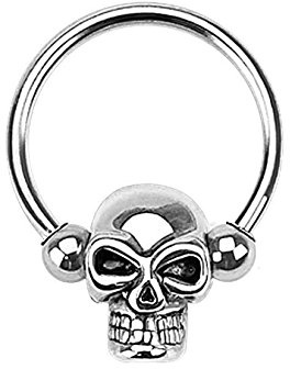 beyoutifulthings Totenkopf-Ring Brustwarzen-Piercing Intim-Piercing Brust-Piercing Edelstahl Silber Ring-stärke 1,2/1,6mm Kugelgröße 3/4mm
