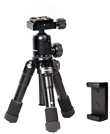 CAMBOFOTO Desktop-Stativ - Kompaktes Aluminium-Stativ mit 360-Grad-Kugelkopf, 1/4 Schnellwechselplatte und Tragetasche für DSLR/SLR-Kamera und Smartphone