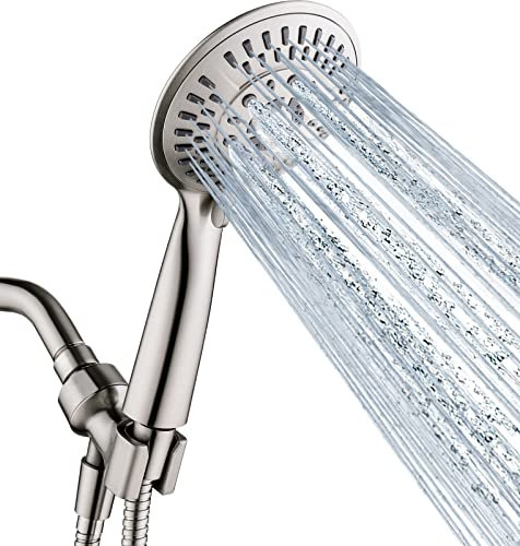 BRIGHT SHOWERS 9 Spray Settings Shower Head with Handheld High Pressure Brushed Nickel Hand Held Showerhead with 60 Inch Stainless Steel Hose and Adjustable Overhead Bracket