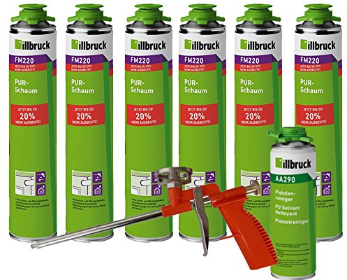 illbruck Profi Set 6x FM220 Bauschaum Pistolenschaum Montageschaum á 750ml Dosen + illbruck AA290 Reiniger + Schaumpistole Compact
