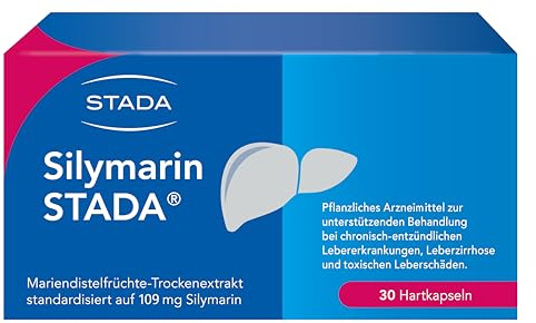 STADA Silymarin 109 mg Hartkapseln bei Lebererkrankungen, 30 Stück | Pflanzliches Arzneimittel, apothekenpflichtig, Mariendistelfrüchte-Trockenextrakt, 109 mg Silymarin, 30 Hartkapseln