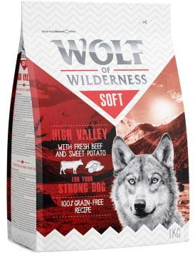 Wolf of Wilderness Soft “High Valley” - Beef, 100% grain-free, Complete Semi-moist Adult Dog Food With Tasty and Well Accepted Fresh Beef Meat Suitable for Dogs with Grain Allergies, 5 kg