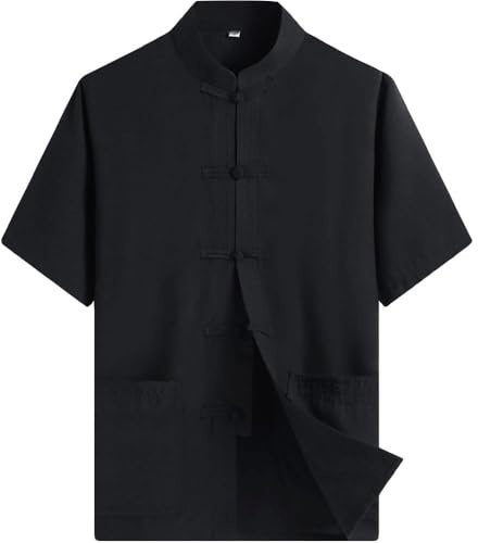 ZooBoo Chinese Clothing Tang Suit - Kung Fu Short Sleeve Shirt for Men - Black - XL