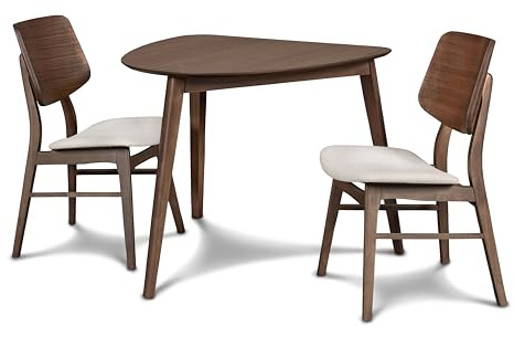 New Classic Furniture Mid-Century Modern Oscar Corner Table 3-Piece Dining Set, Walnut