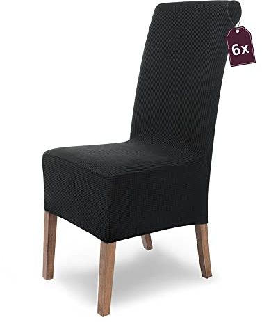 Scheffler Home Stuhlhussen Schwarz 6er Set Microfaser Stretch Sofia | Elastische Stuhlbezüge, waschbar und pflegeleicht, für Esszimmerstühle und Polsterstühle, Öko-Tex zertifiziert