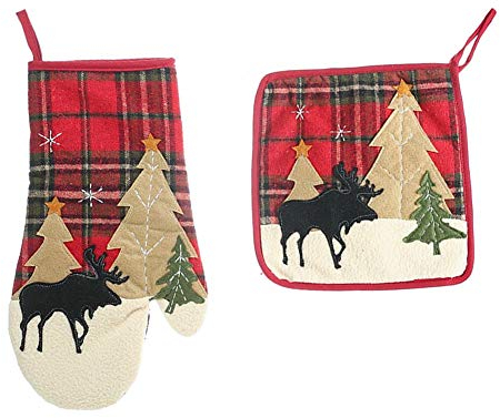 rouge Noël gant cuisine manique Gants de Cuisine Résistants à la Chaleur et Set de Maniques Gants de Four, Résistant à Chaleur et Antidérapant Maniques pour Barbecue, Cuisine