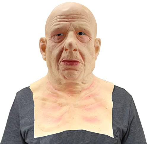 Halloween Old Man Maske, The Ältere Old Man Kopfbedeckung Realistische Silikon Maskerade Vollkopf knifflige Requisiten Halloween Kopfschmuck Real Human Horror Perücke Party Requisiten Kopfbedeckung