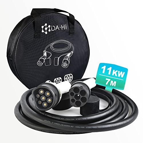 EV Ladekabel Typ 2 11KW 7m 16A 3 phasig für Elektroauto und PHEV kompatibel mit ID.3 ID.4 Kona Elektro ZOE i3 i3s XC40 e-UP e-Golf e-Tron EQ fortwo Model 3 /S/X/Y Q/5/7/8 e2008 u.a, IP54 weiß/schwarz