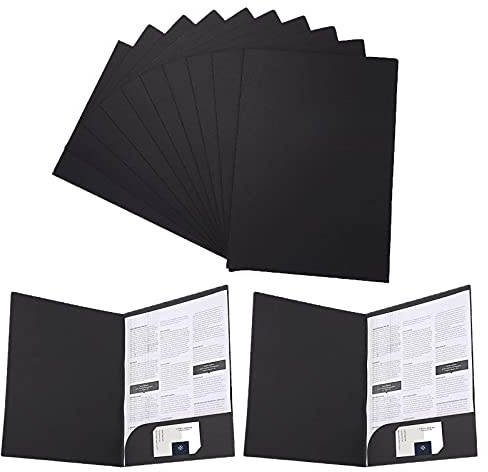 Porte Documents Carton, 12 Pcs Chemise Papier Noir, Chemise de Presentation A4 avec Fentes, Chemises à Projet, Dossier de Fichiers à Insertion avec Pochettes, pour le Bureau, l'école, la Maison