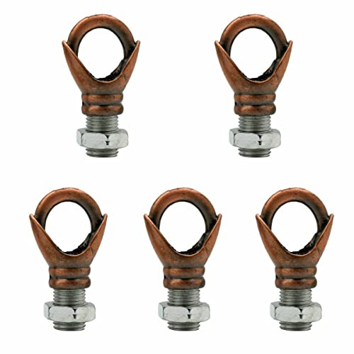 LEDSone 5 Stück Mini-Deckenhaken, antikes Schnitzerei-Design, Sicherheitsschnalle, Q-Hanger, M10-Schraube und Mutter, Hakenring, 10 mm Kordelgriff, Deckenrosettenhaken, Hakenring – Kupfer