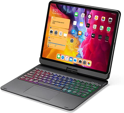 GUPENAA Funda con Teclado Magnético para iPad Pro 12,9 Pulgadas (3.ª,4.ª,5.ª, 6.ª generación - 2018, 2020, 2021, 2022) Puede Girar 360° Retroiluminado 10 Colores con Touchpad,Negro