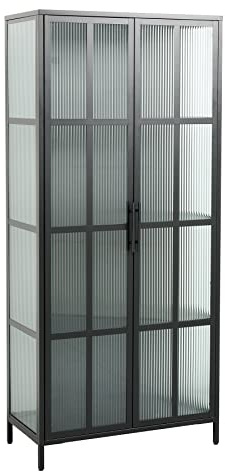 Riess Ambiente Vitrine DURA Steel - 180cm - schwarz - Metall mit Stauraum | Stabiles Gestell, pflegeleichte Oberfläche, Glas-Details, Highboard, modernes Design