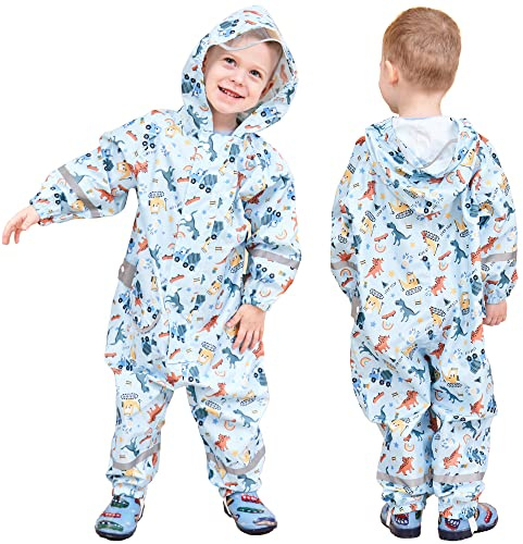 Fewlby Chubasquero Impermeable Niños Poncho de Lluvia Niñas Chaqueta Impermeable Ligero Abrigos de Lluvia Mono Impermeable con Capucha Traje de Lluvia M 2-5 Años